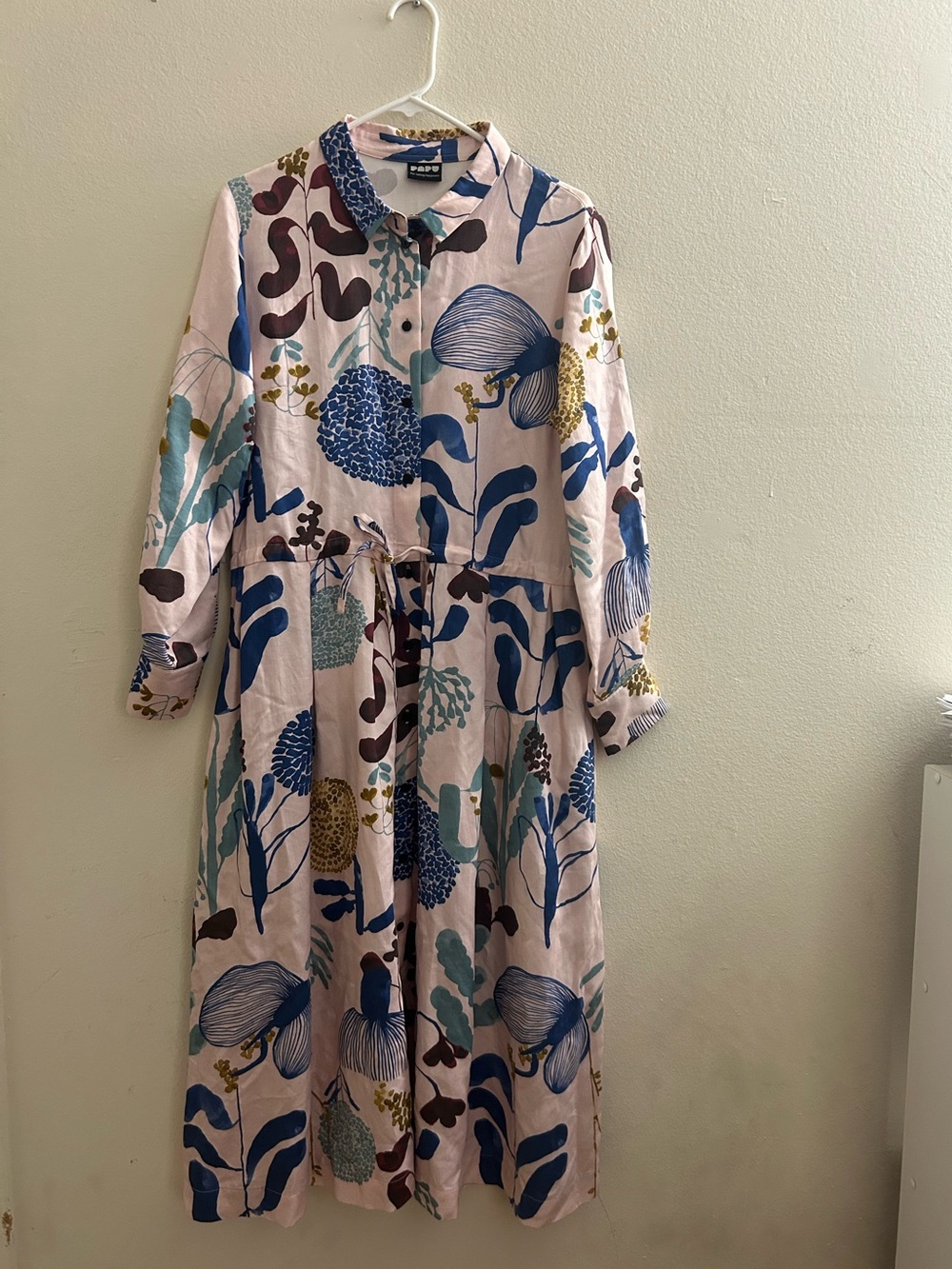 Design Autumn Garden Long Sleeve Lyocell Midi Shirt Dress - Women's Large